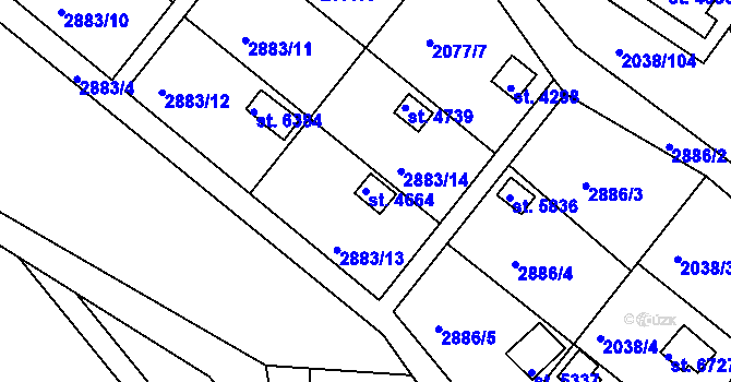 Parcela st. 4664 v KÚ Chrudim, Katastrální mapa