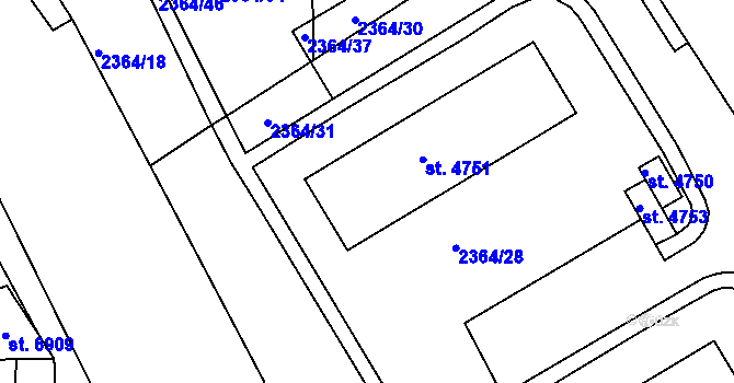 Parcela st. 4751 v KÚ Chrudim, Katastrální mapa