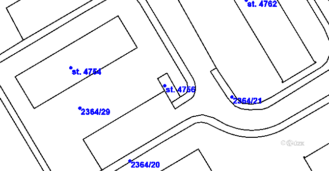 Parcela st. 4756 v KÚ Chrudim, Katastrální mapa