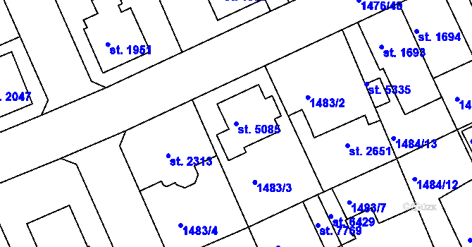 Parcela st. 5085 v KÚ Chrudim, Katastrální mapa