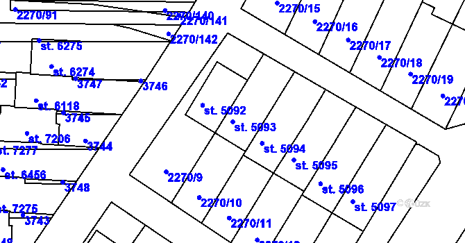 Parcela st. 5093 v KÚ Chrudim, Katastrální mapa