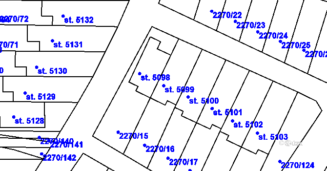 Parcela st. 5099 v KÚ Chrudim, Katastrální mapa