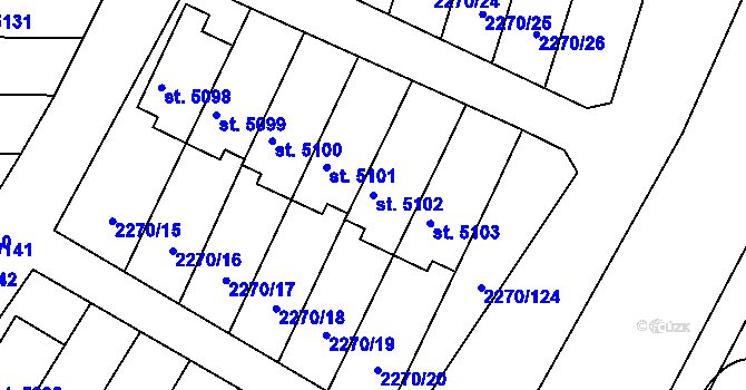 Parcela st. 5102 v KÚ Chrudim, Katastrální mapa