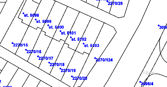 Parcela st. 5103 v KÚ Chrudim, Katastrální mapa