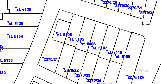 Parcela st. 5106 v KÚ Chrudim, Katastrální mapa