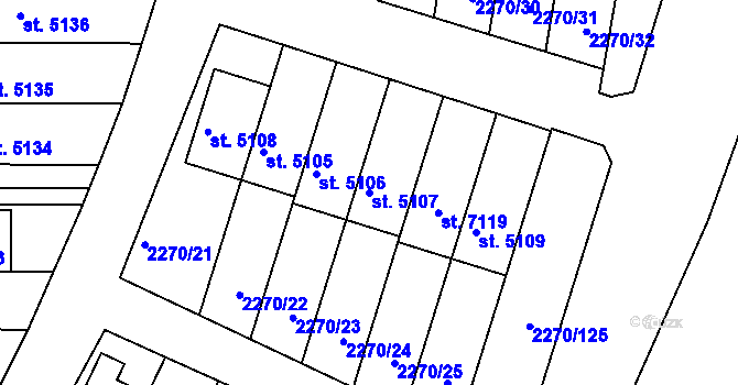 Parcela st. 5107 v KÚ Chrudim, Katastrální mapa
