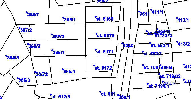 Parcela st. 5171 v KÚ Chrudim, Katastrální mapa