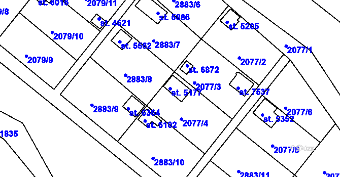 Parcela st. 5177 v KÚ Chrudim, Katastrální mapa