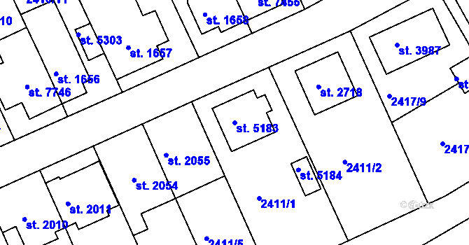 Parcela st. 5183 v KÚ Chrudim, Katastrální mapa