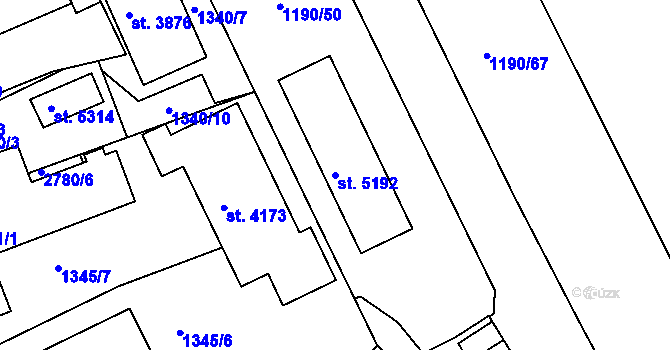 Parcela st. 5192 v KÚ Chrudim, Katastrální mapa