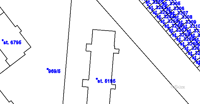 Parcela st. 5195 v KÚ Chrudim, Katastrální mapa