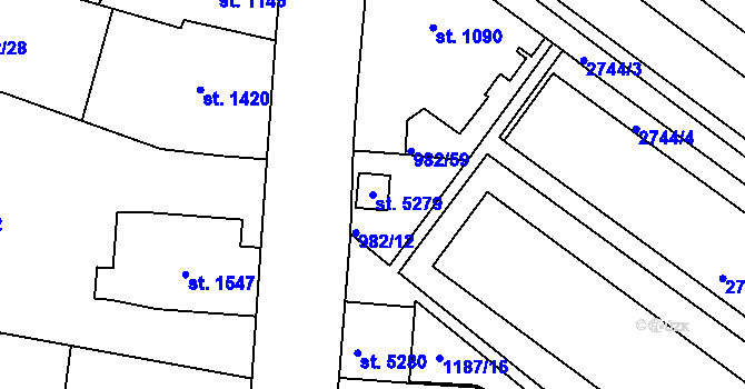 Parcela st. 5279 v KÚ Chrudim, Katastrální mapa