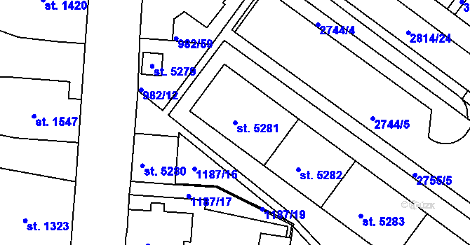 Parcela st. 5281 v KÚ Chrudim, Katastrální mapa
