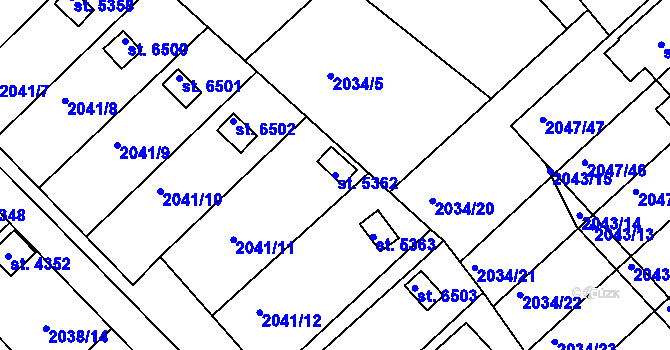 Parcela st. 5362 v KÚ Chrudim, Katastrální mapa