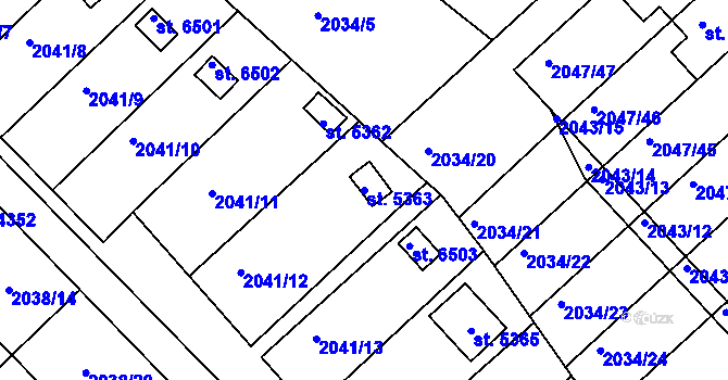 Parcela st. 5363 v KÚ Chrudim, Katastrální mapa