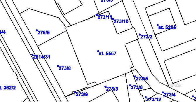 Parcela st. 5557 v KÚ Chrudim, Katastrální mapa