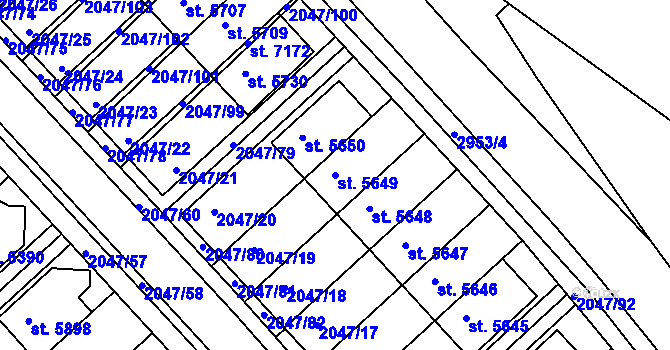 Parcela st. 5649 v KÚ Chrudim, Katastrální mapa