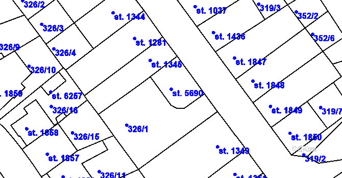 Parcela st. 5690 v KÚ Chrudim, Katastrální mapa
