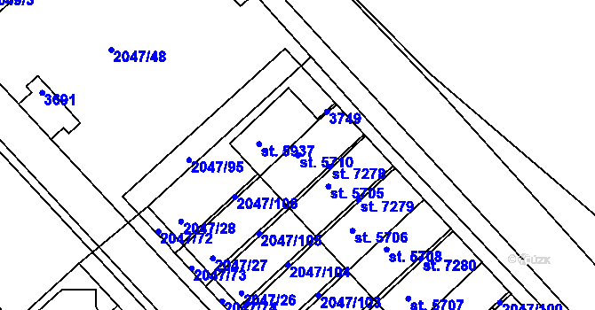 Parcela st. 5710 v KÚ Chrudim, Katastrální mapa