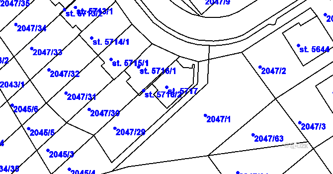 Parcela st. 5717 v KÚ Chrudim, Katastrální mapa