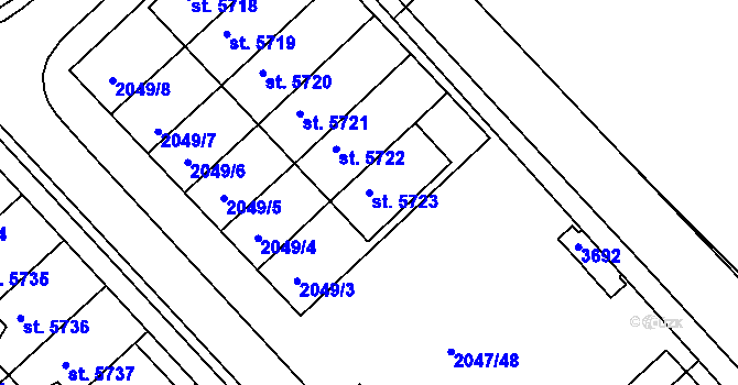 Parcela st. 5723 v KÚ Chrudim, Katastrální mapa