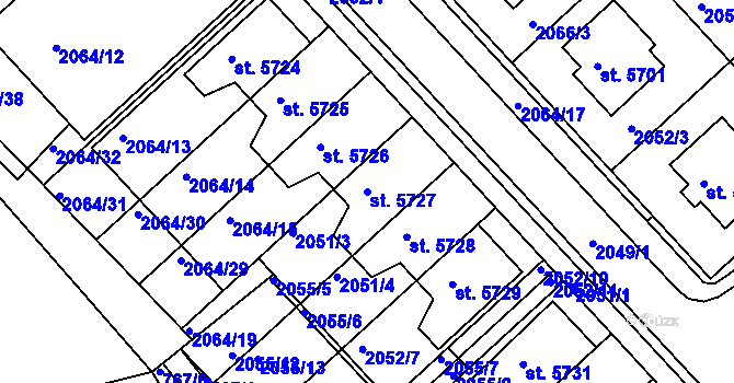 Parcela st. 5727 v KÚ Chrudim, Katastrální mapa