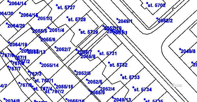 Parcela st. 5731 v KÚ Chrudim, Katastrální mapa