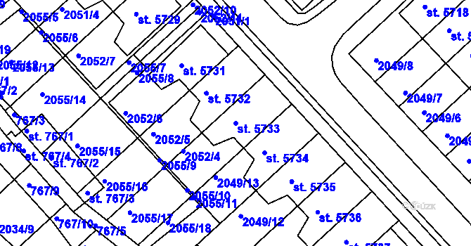 Parcela st. 5733 v KÚ Chrudim, Katastrální mapa