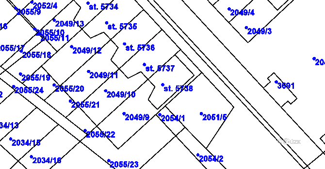 Parcela st. 5738 v KÚ Chrudim, Katastrální mapa