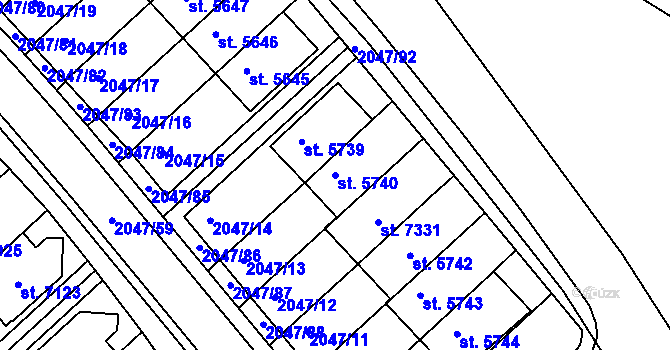 Parcela st. 5740 v KÚ Chrudim, Katastrální mapa