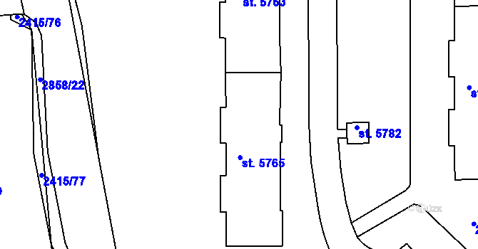 Parcela st. 5765 v KÚ Chrudim, Katastrální mapa