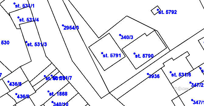 Parcela st. 5791 v KÚ Chrudim, Katastrální mapa