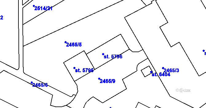 Parcela st. 5796 v KÚ Chrudim, Katastrální mapa