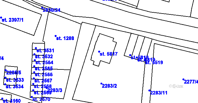 Parcela st. 5817 v KÚ Chrudim, Katastrální mapa