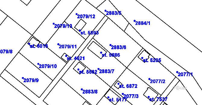 Parcela st. 5886 v KÚ Chrudim, Katastrální mapa
