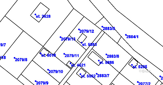 Parcela st. 5893 v KÚ Chrudim, Katastrální mapa