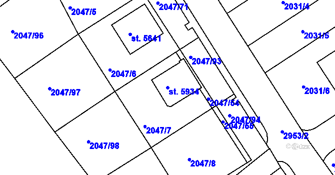 Parcela st. 5934 v KÚ Chrudim, Katastrální mapa