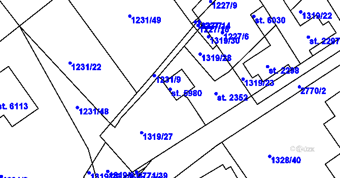 Parcela st. 5980 v KÚ Chrudim, Katastrální mapa