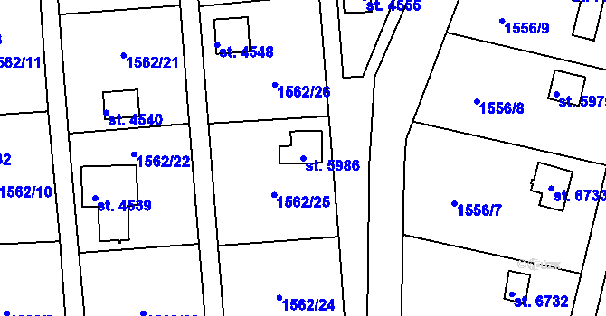 Parcela st. 5986 v KÚ Chrudim, Katastrální mapa