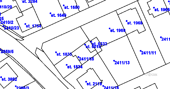Parcela st. 6015 v KÚ Chrudim, Katastrální mapa
