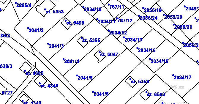 Parcela st. 6047 v KÚ Chrudim, Katastrální mapa