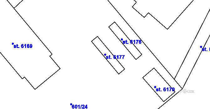 Parcela st. 6177 v KÚ Chrudim, Katastrální mapa