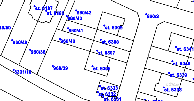 Parcela st. 6307 v KÚ Chrudim, Katastrální mapa