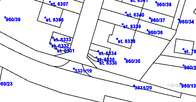 Parcela st. 6334 v KÚ Chrudim, Katastrální mapa