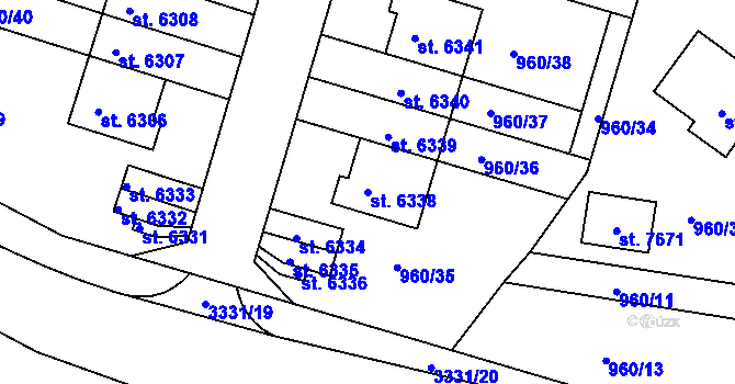 Parcela st. 6338 v KÚ Chrudim, Katastrální mapa