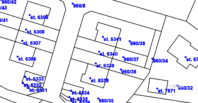 Parcela st. 6340 v KÚ Chrudim, Katastrální mapa
