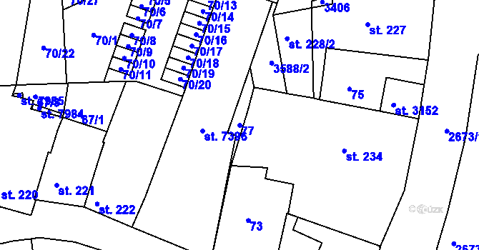 Parcela st. 77 v KÚ Chrudim, Katastrální mapa