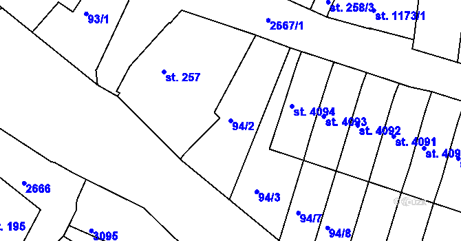 Parcela st. 94/2 v KÚ Chrudim, Katastrální mapa