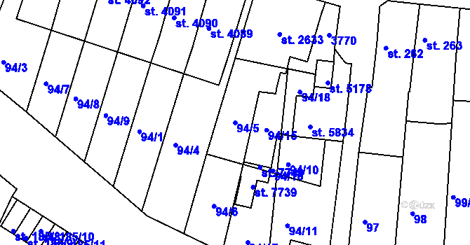 Parcela st. 94/5 v KÚ Chrudim, Katastrální mapa