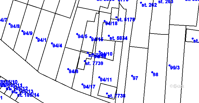 Parcela st. 94/10 v KÚ Chrudim, Katastrální mapa